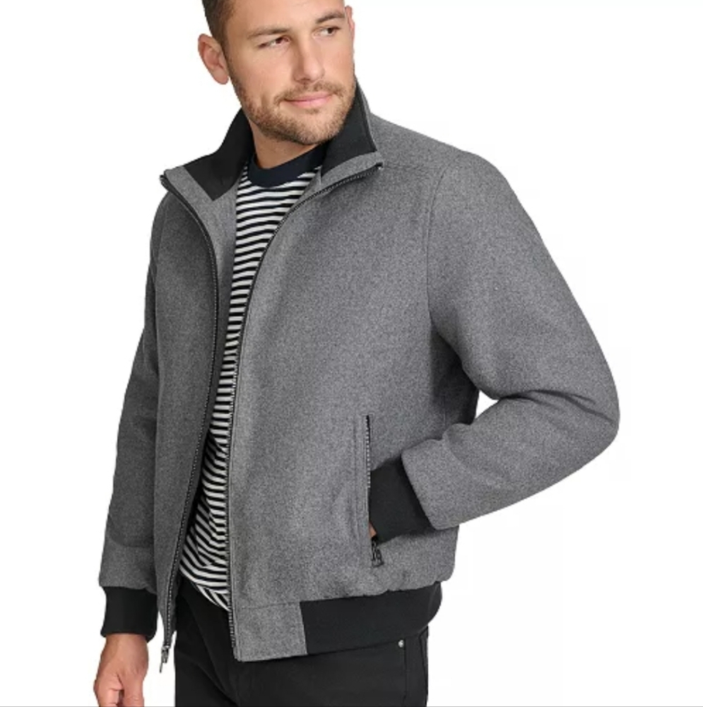 Calvin Klein Gray Bomber Jacket with Black Accents